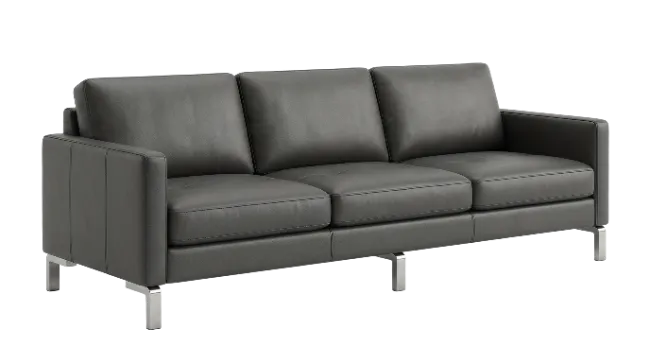 Modern Grey Leather Three Seater Sofa