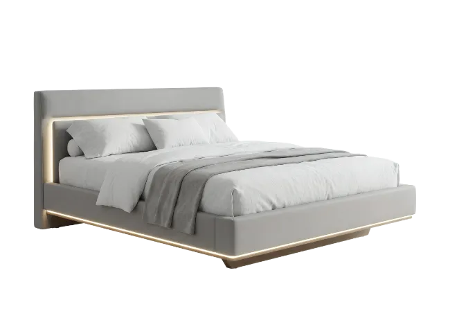 Modern Grey Upholstered Bed with LED Lights