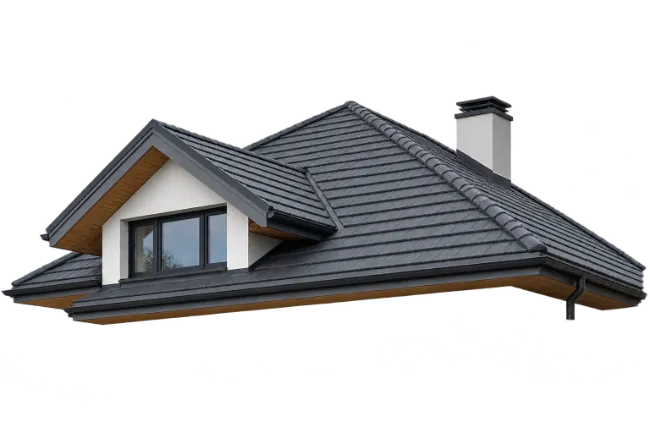 Modern House Roof with Dormer Window and Chimney