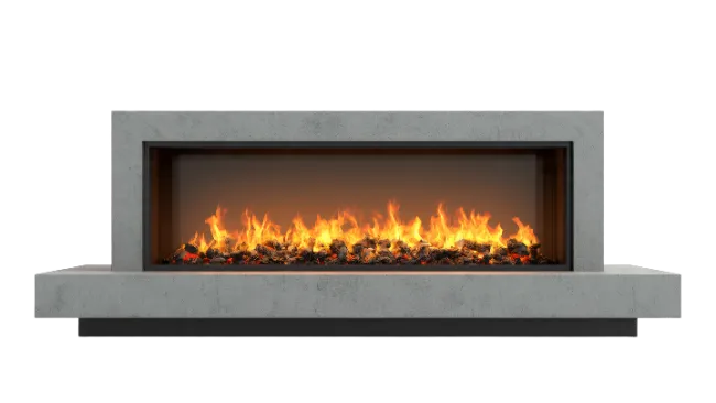 Modern Linear Fireplace with Burning Flames