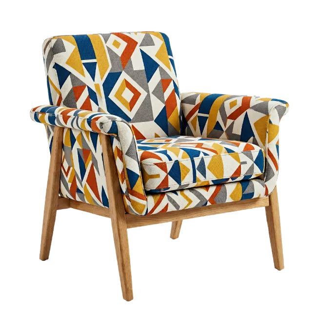 Modern Patterned Armchair with Wooden Legs