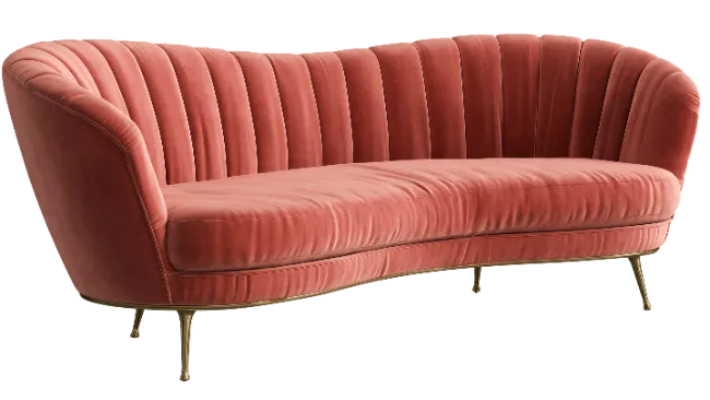 Modern Pink Velvet Curved Sofa with Gold Legs