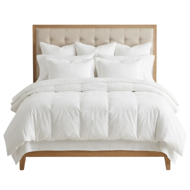 Modern Queen Size Wooden Bed with White Bedding