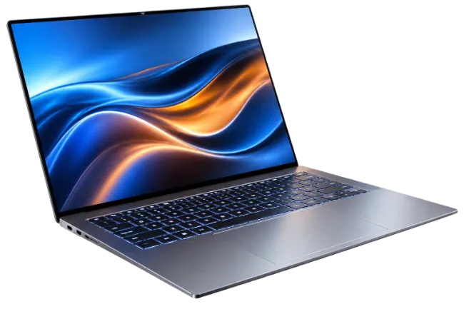 Modern Silver Laptop with Vibrant Abstract Screen Display