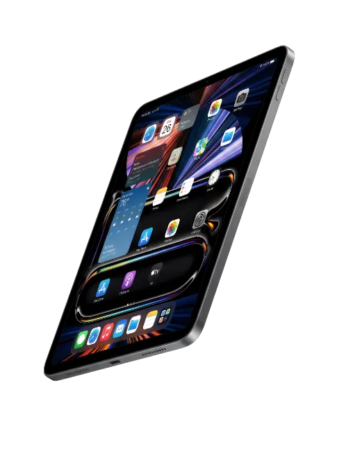 Modern Silver Tablet Device with Colorful App Interface