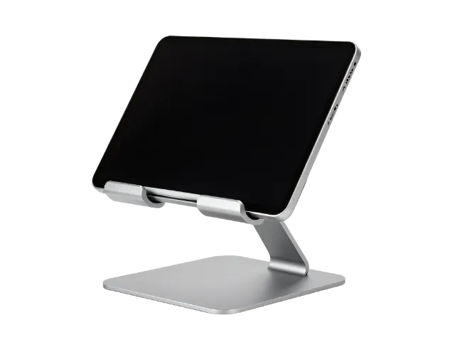 Modern Silver Tablet Stand with Black Screen