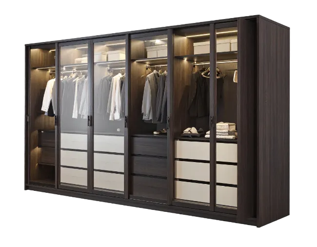 Modern Sliding Door Wardrobe with Glass Panels