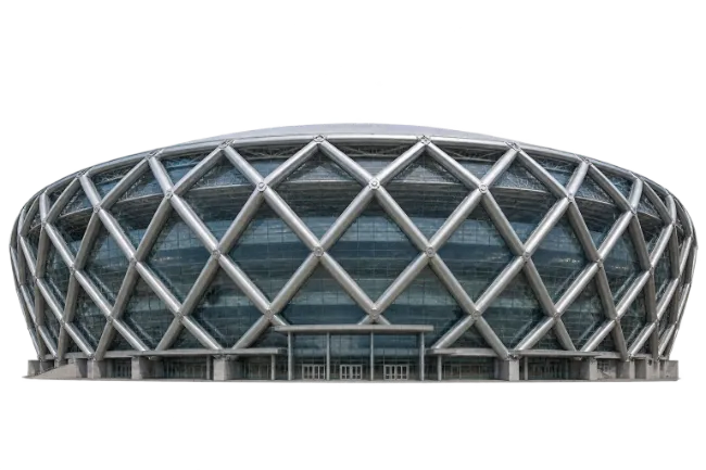 Modern Stadium Exterior with Steel Truss Framework