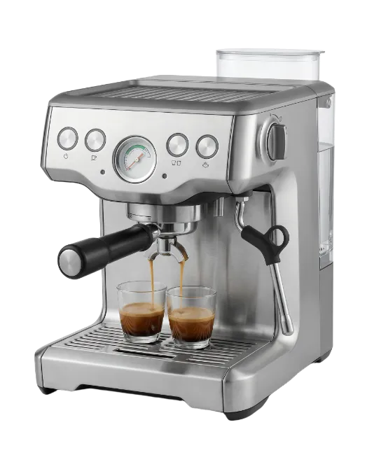 Modern Stainless Steel Espresso Machine Brewing Coffee