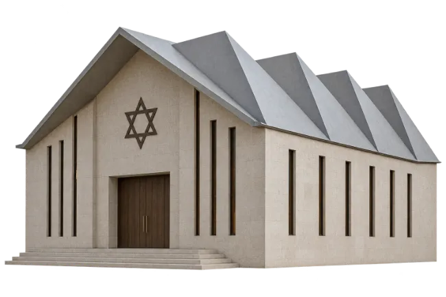 Modern Synagogue Building Exterior with Star of David