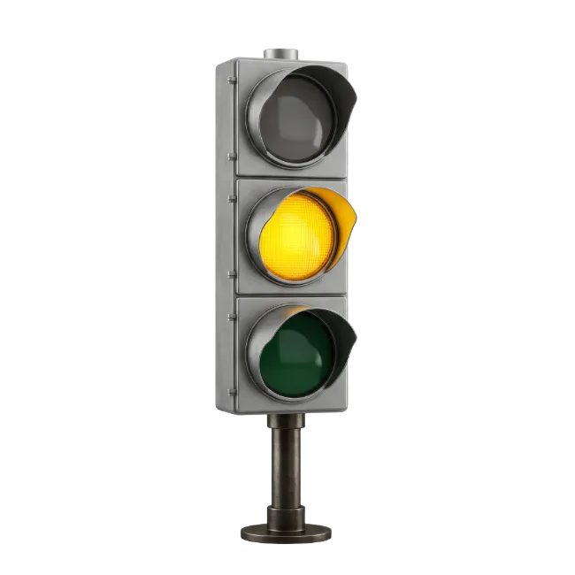 Modern Traffic Light with Amber Light Glowing