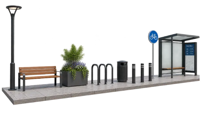 Modern Urban Bus Stop Station with Bench and Amenities