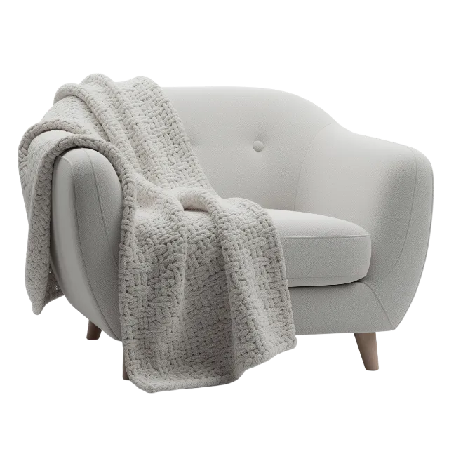 Modern White Armchair With Textured Blanket