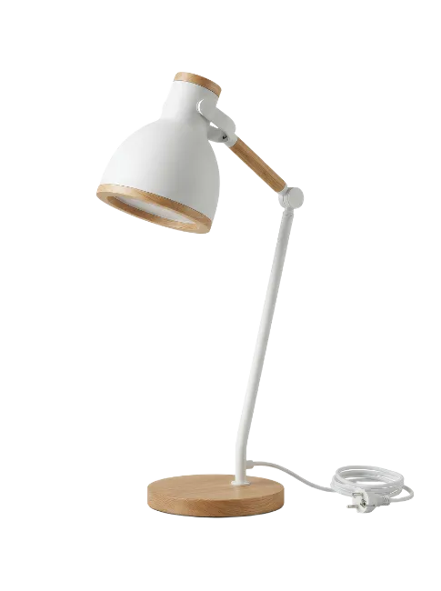 Modern White Desk Lamp with Wooden Accents