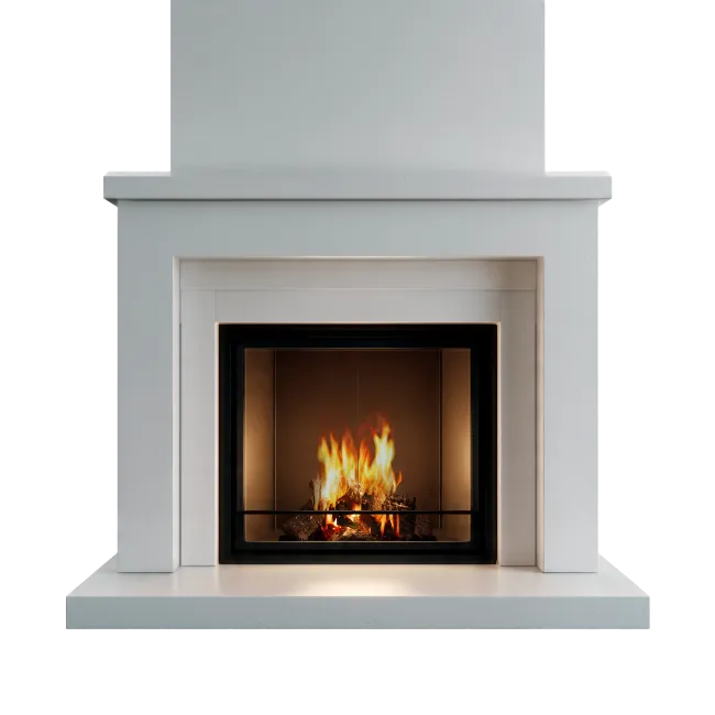 Modern White Fireplace With Burning Fire