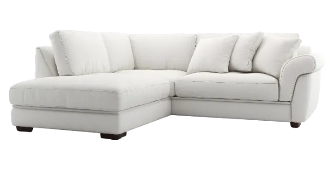 Modern white sectional sofa with chaise and cushions