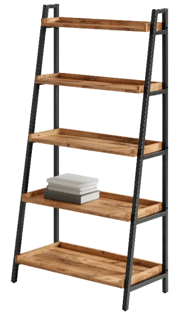 Modern Wooden and Metal Ladder Bookshelf