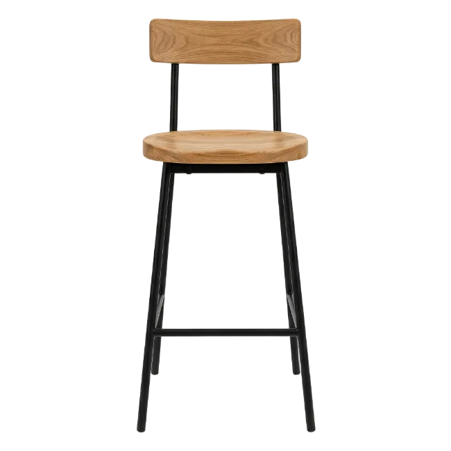 Modern Wooden Bar Stool with Black Metal Frame