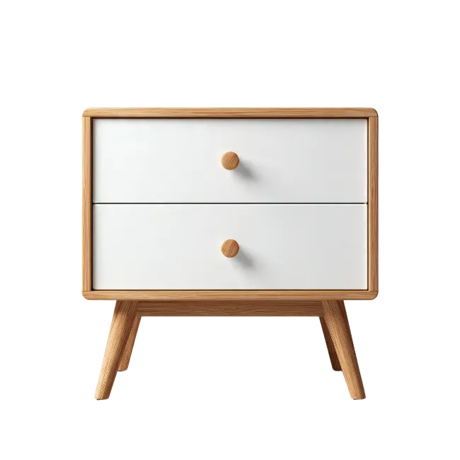 Modern wooden bedside table with two drawers