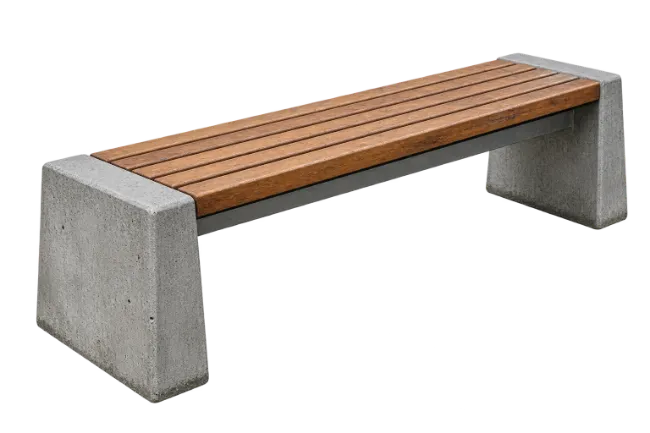 Modern Wooden Bench with Concrete Supports