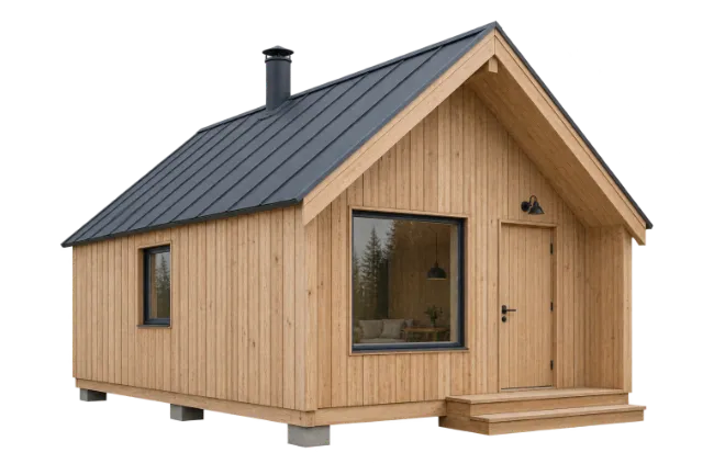 Modern Wooden Cabin With Dark Metal Roof