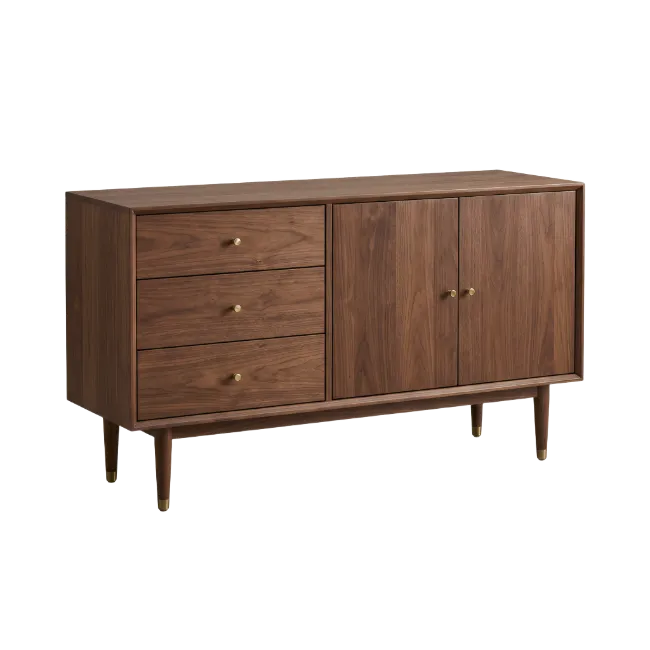 Modern Wooden Credenza with Drawers and Cabinets