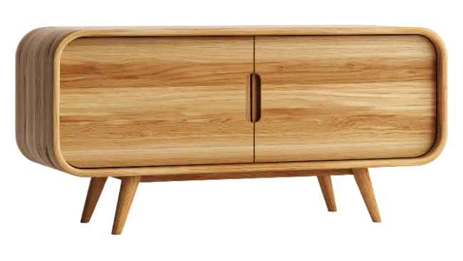 Modern Wooden Credenza with Rounded Corners