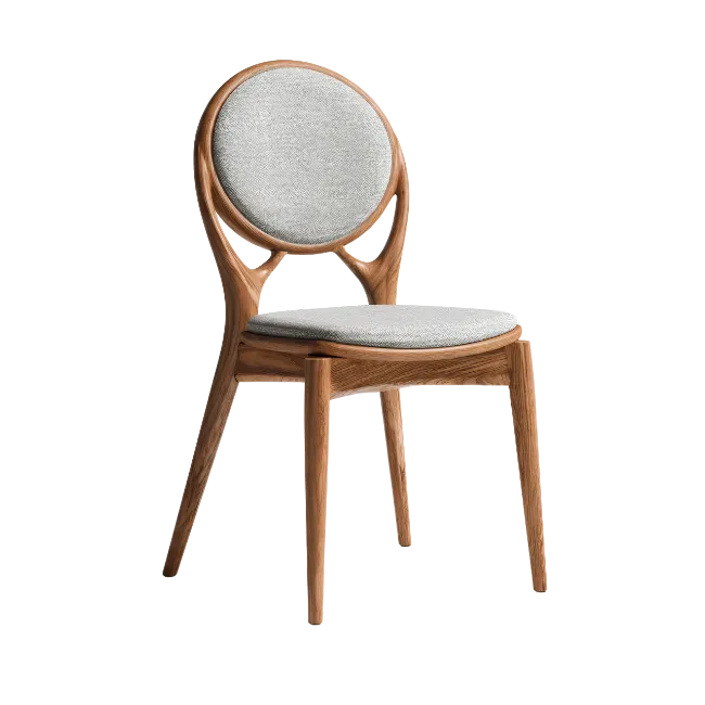 Modern wooden dining chair with grey cushion