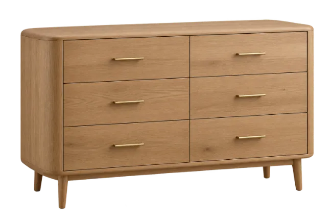 Modern wooden dresser with six drawers