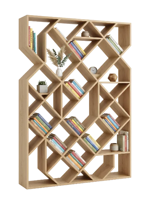 Modern wooden geometric bookshelf
