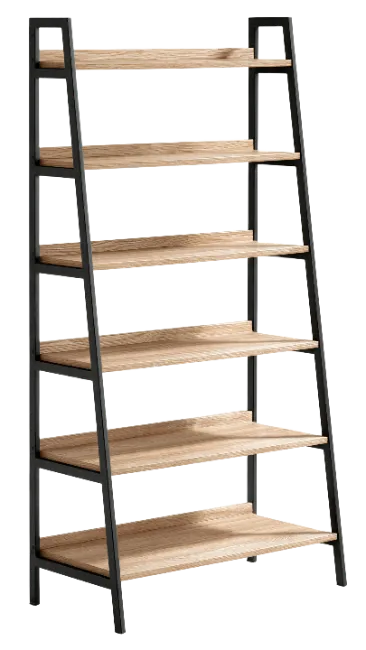 Modern Wooden Ladder Bookshelf with Metal Frame