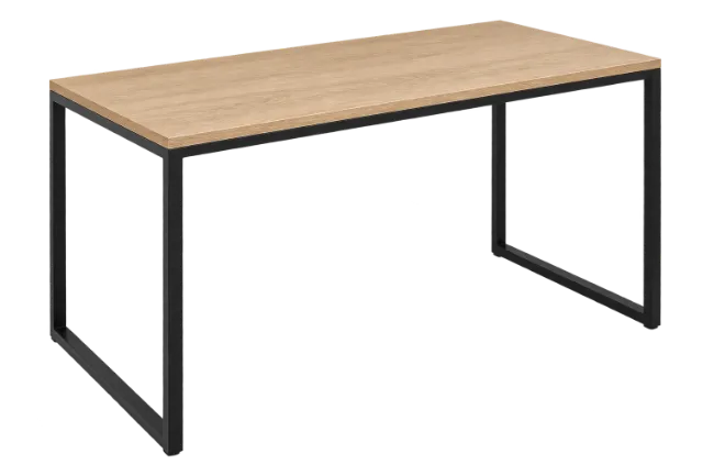 Modern wooden office desk with black metal legs