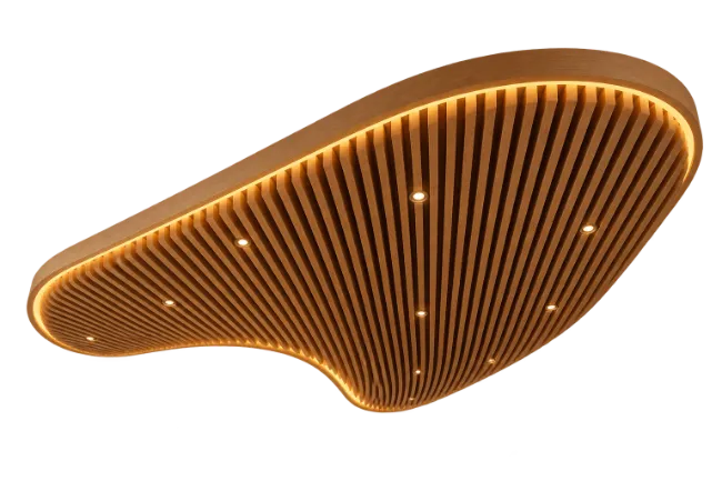 Modern Wooden Slat Ceiling Panel with LED Lights