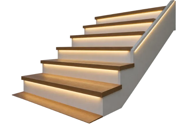 Modern Wooden Staircase with LED Strip Lights