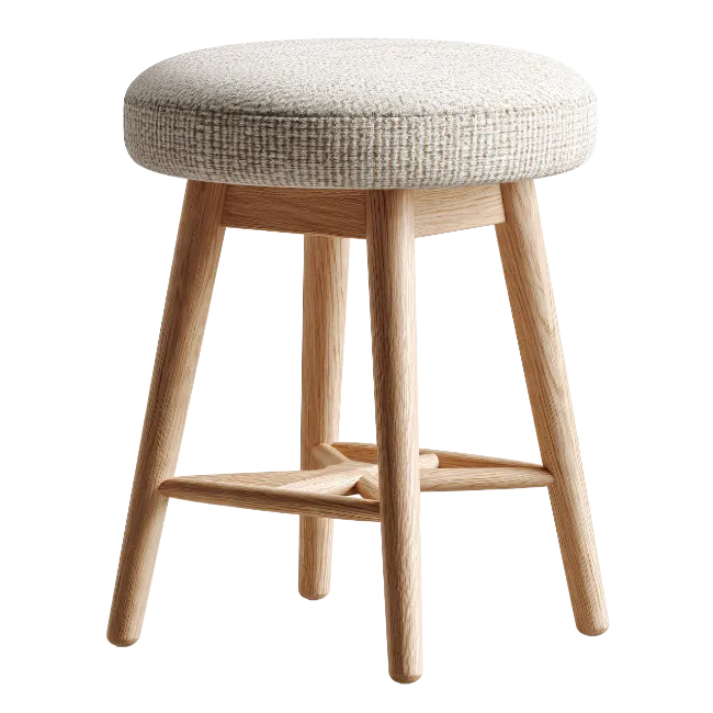 Modern wooden stool with round upholstered seat