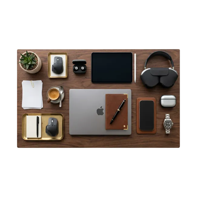 Modern Workstation Desk Setup with Laptop and Gadgets