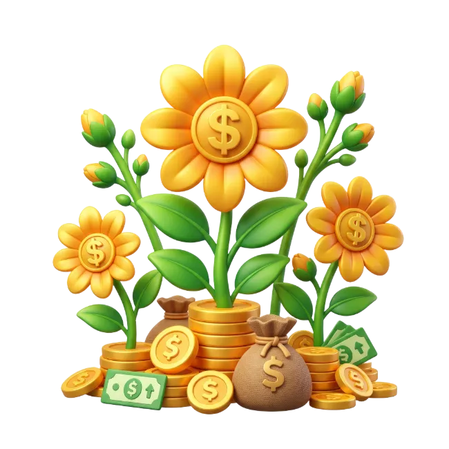 Money Tree with Gold Coins and Dollar Flowers
