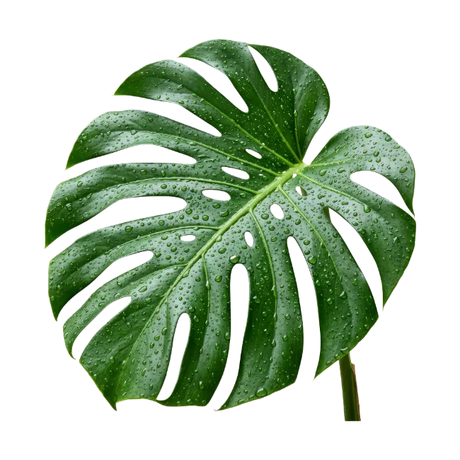 Monstera Leaf with Water Drops