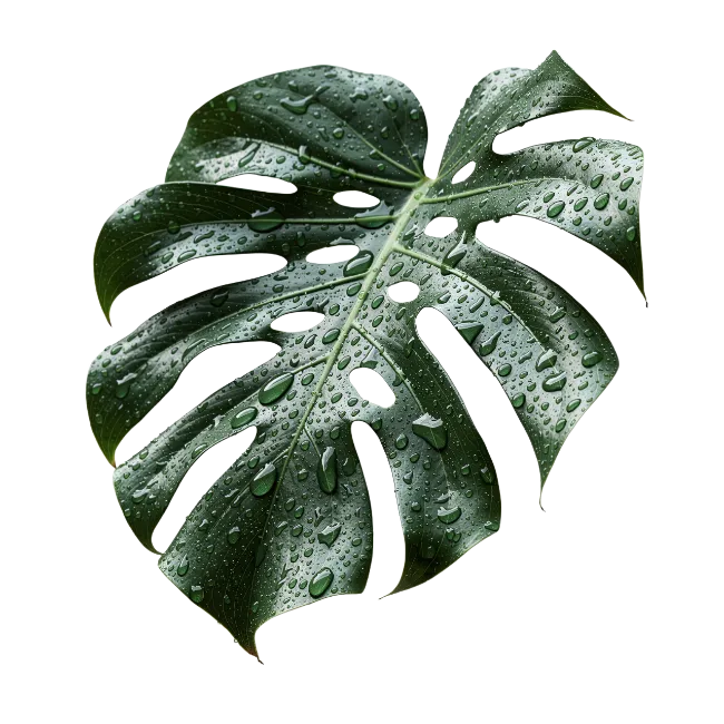 Monstera Leaf with Water Drops