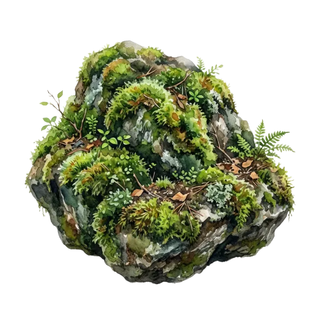 Moss Covered Rock Watercolor Illustration