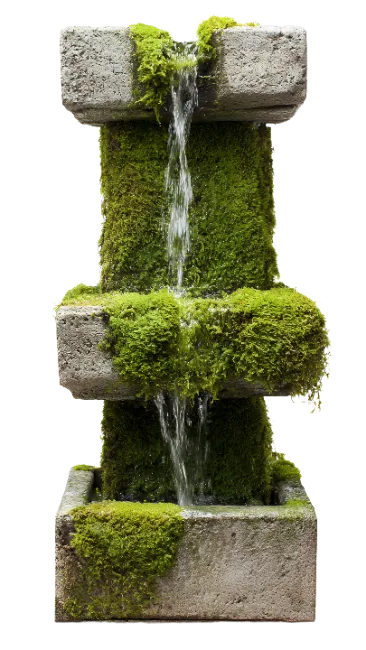 Moss Covered Stone Tiered Water Fountain
