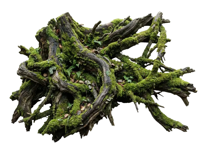 Moss Covered Tree Roots and Stump