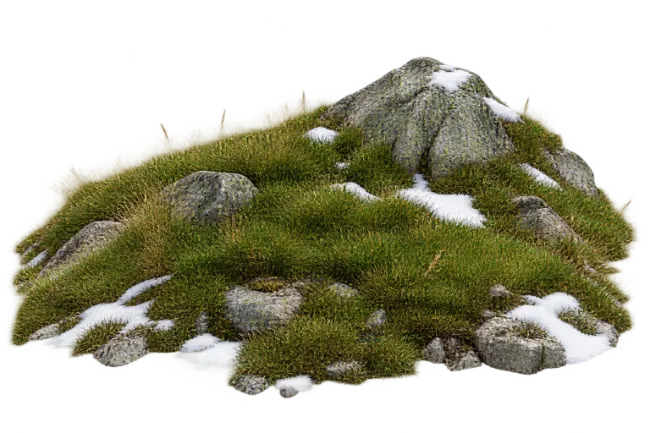 Mountain Grassy Rock Hill with Patches of Snow