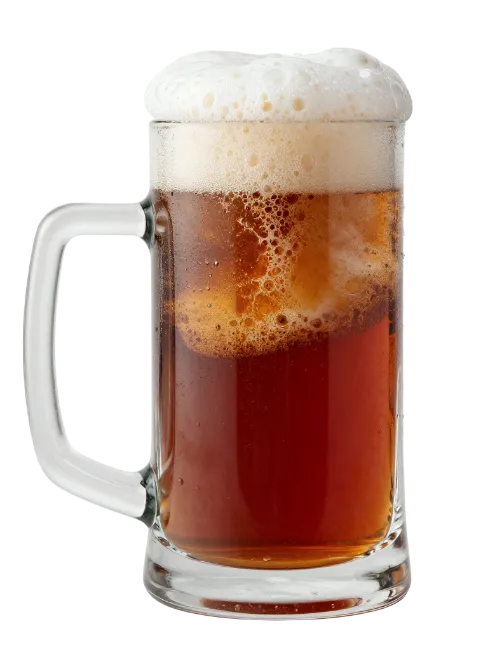 Mug of amber beer with thick foam