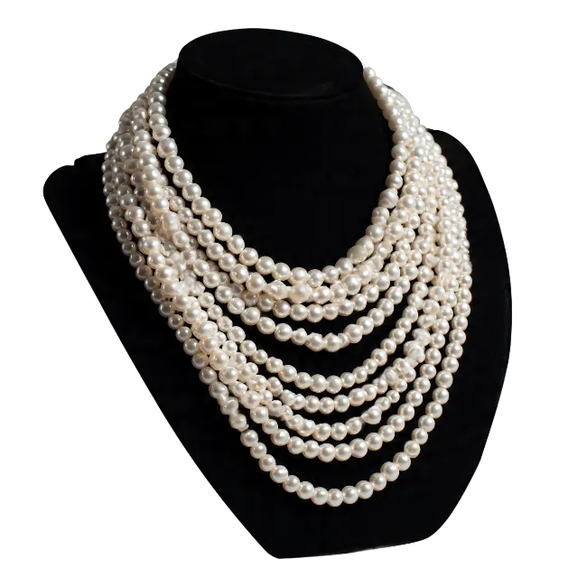 Multi Strand Pearl Necklace on Black Stand