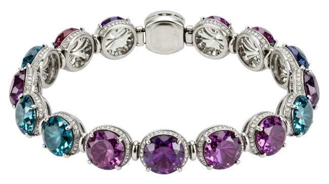 Multicolor Gemstone Diamond Tennis Bracelet on White