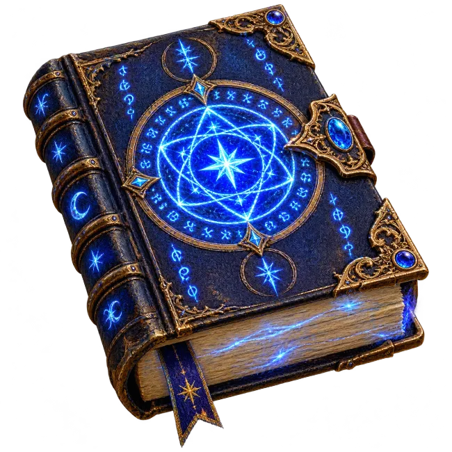 Mystical Blue Magic Book with Glowing Runes