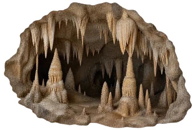 Natural Limestone Cave with Stalactites and Stalagmites