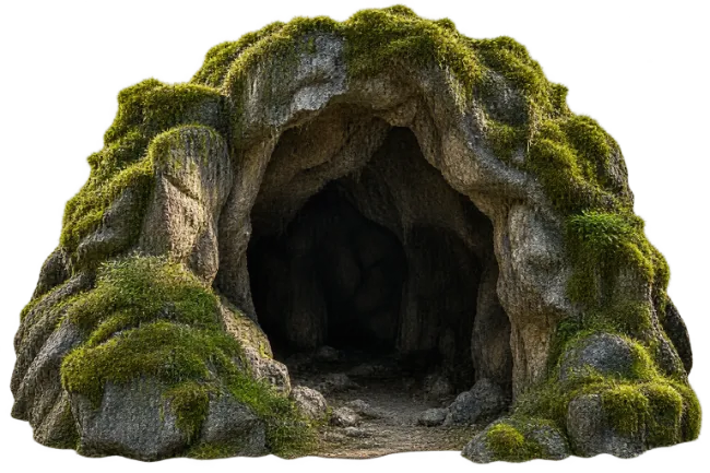 Natural Moss Covered Rock Cave Entrance