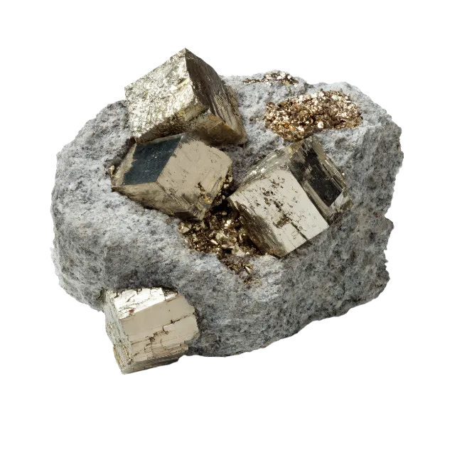 Natural Pyrite Mineral Specimen on Grey Matrix